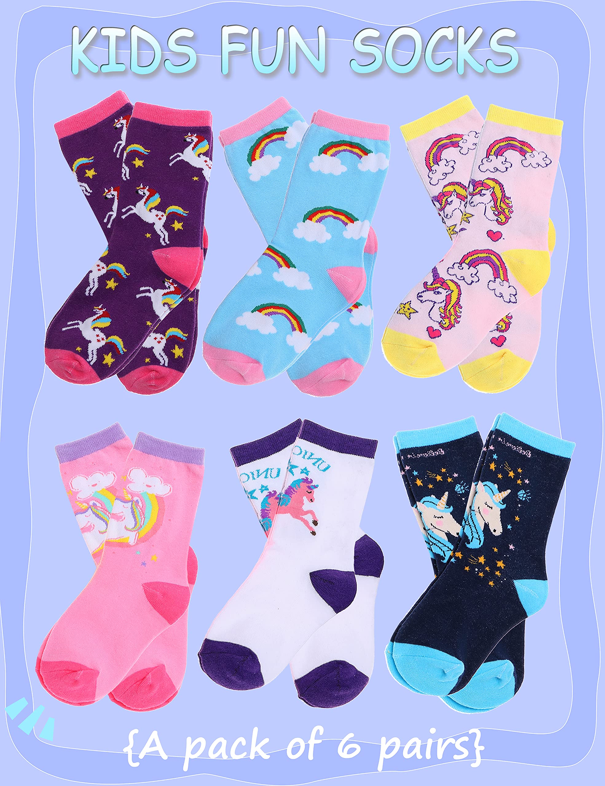 Anlisim Girls Socks 6 Pack - Cute Animal Pattern Cartoon Novelty Fashion Socks - Soft Cotton Crew Socks for Kids - Perfect for School, Playdates & Everyday Wear