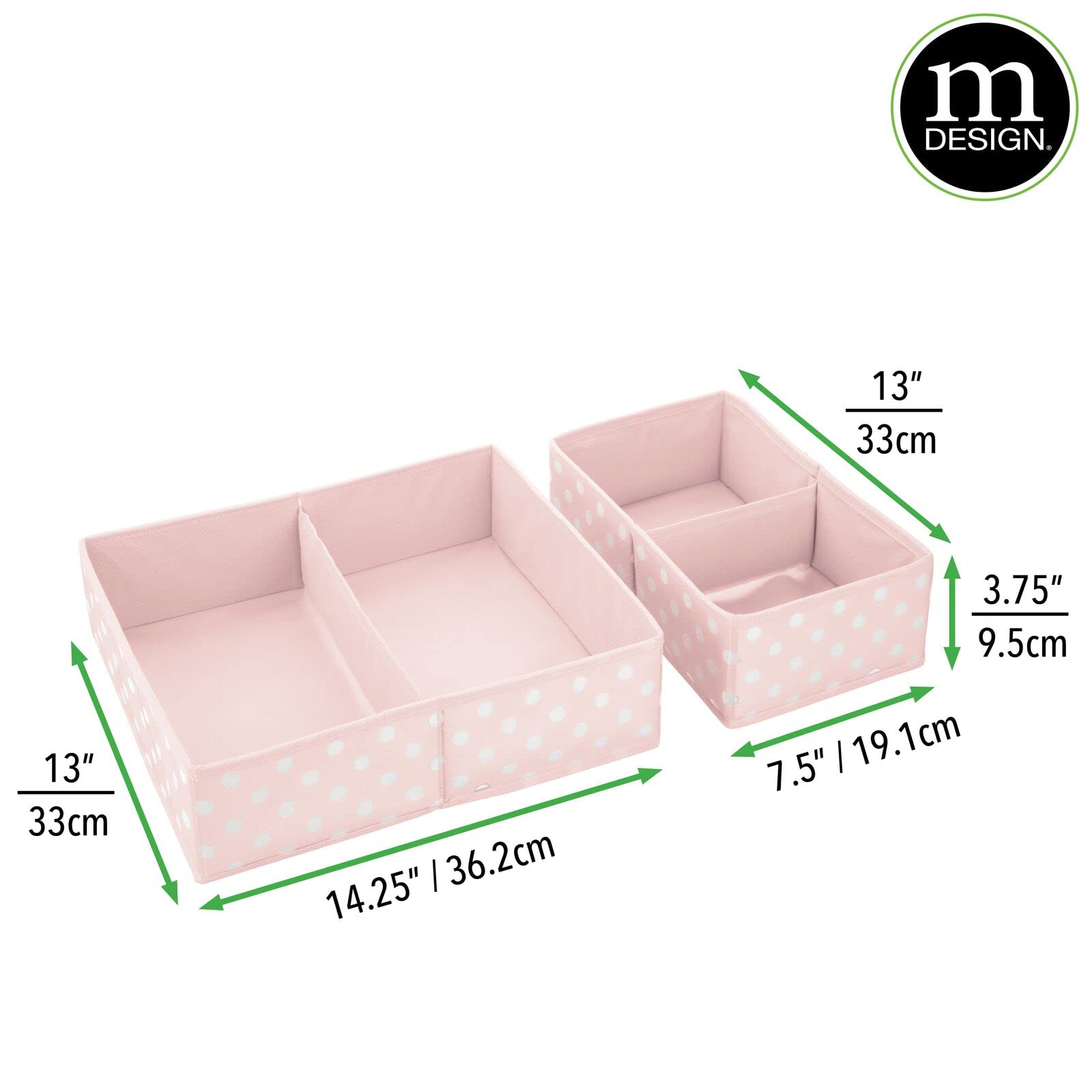 mDesign Fabric Drawer Organizer Bins - Set of 2 or 6 Pack, Pink/White Polka Dot - Perfect for Kids & Baby Nursery Dresser, Closet, Shelf & Playroom Organization - Holds Clothes, Toys, Diapers, Bibs & Blankets - Ideal for Home, Daycare & Travel Storage Solutions