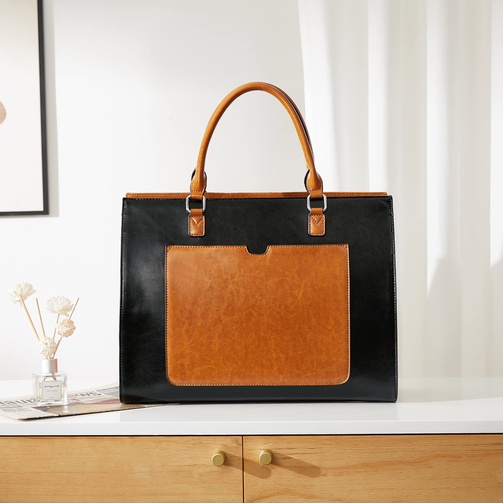 Telena 15.6 Inch Leather Laptop Tote Bag for Women - Stylish Shoulder Briefcase with Large Capacity - Perfect for Work, Business Meetings & Travel