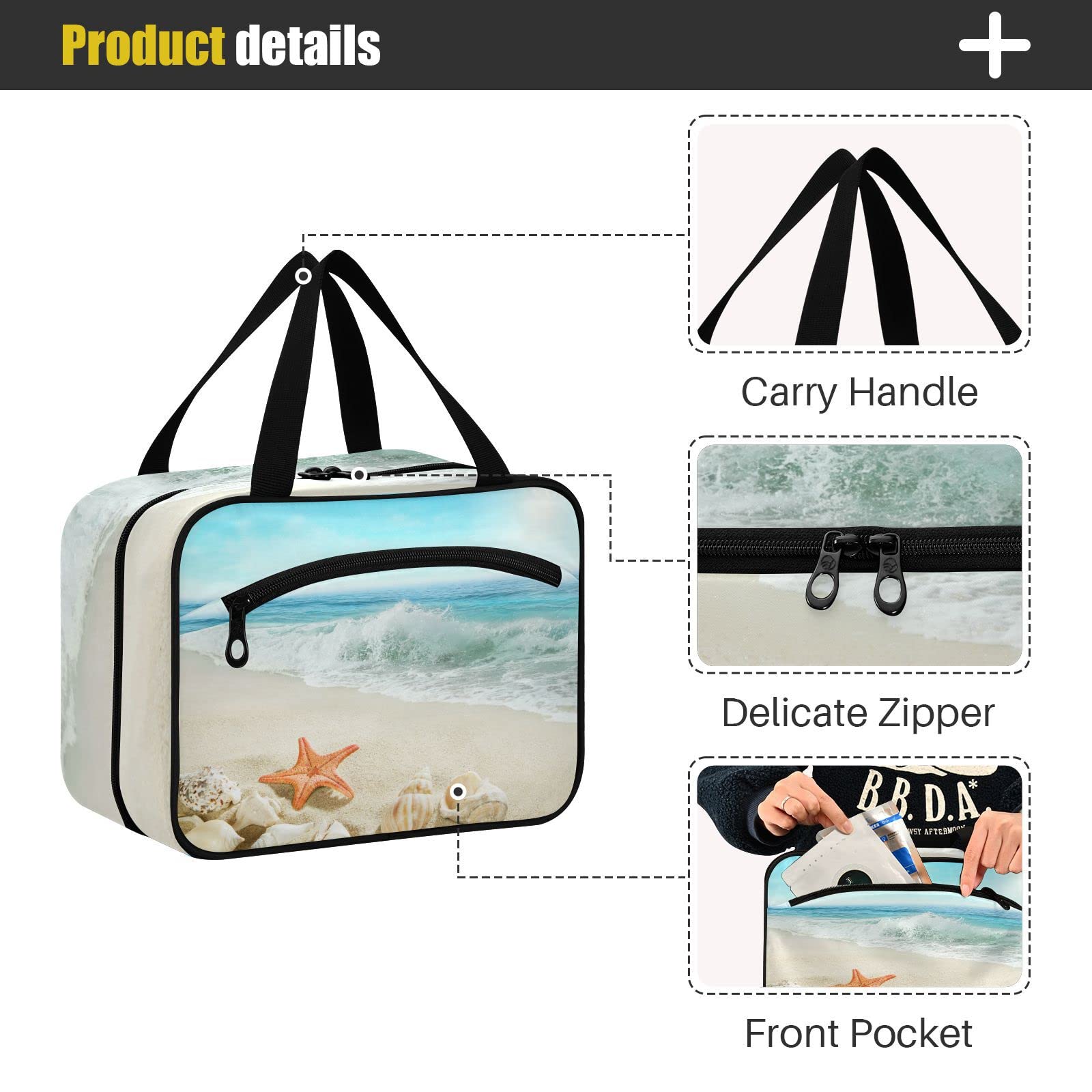 Starfish Beach Travel Toiletry Bag for Women - Large Hanging Cosmetic Organizer with Hook | Perfect for Vacation, Gym & Weekend Getaways