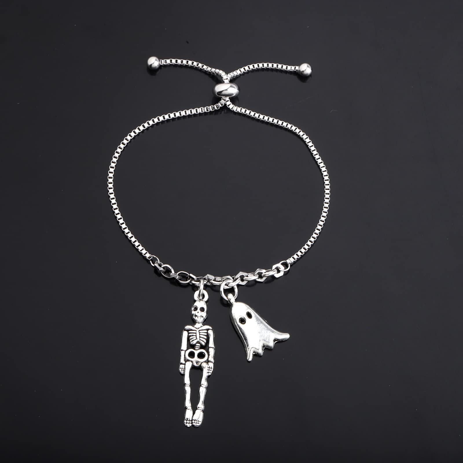 FUNYSO Scary Movie Themed Skeleton & Ghost Charm Bracelet - Halloween Jewelry Gift for Women & Teens - Perfect for Horror Fans, Cosplay & Halloween Parties