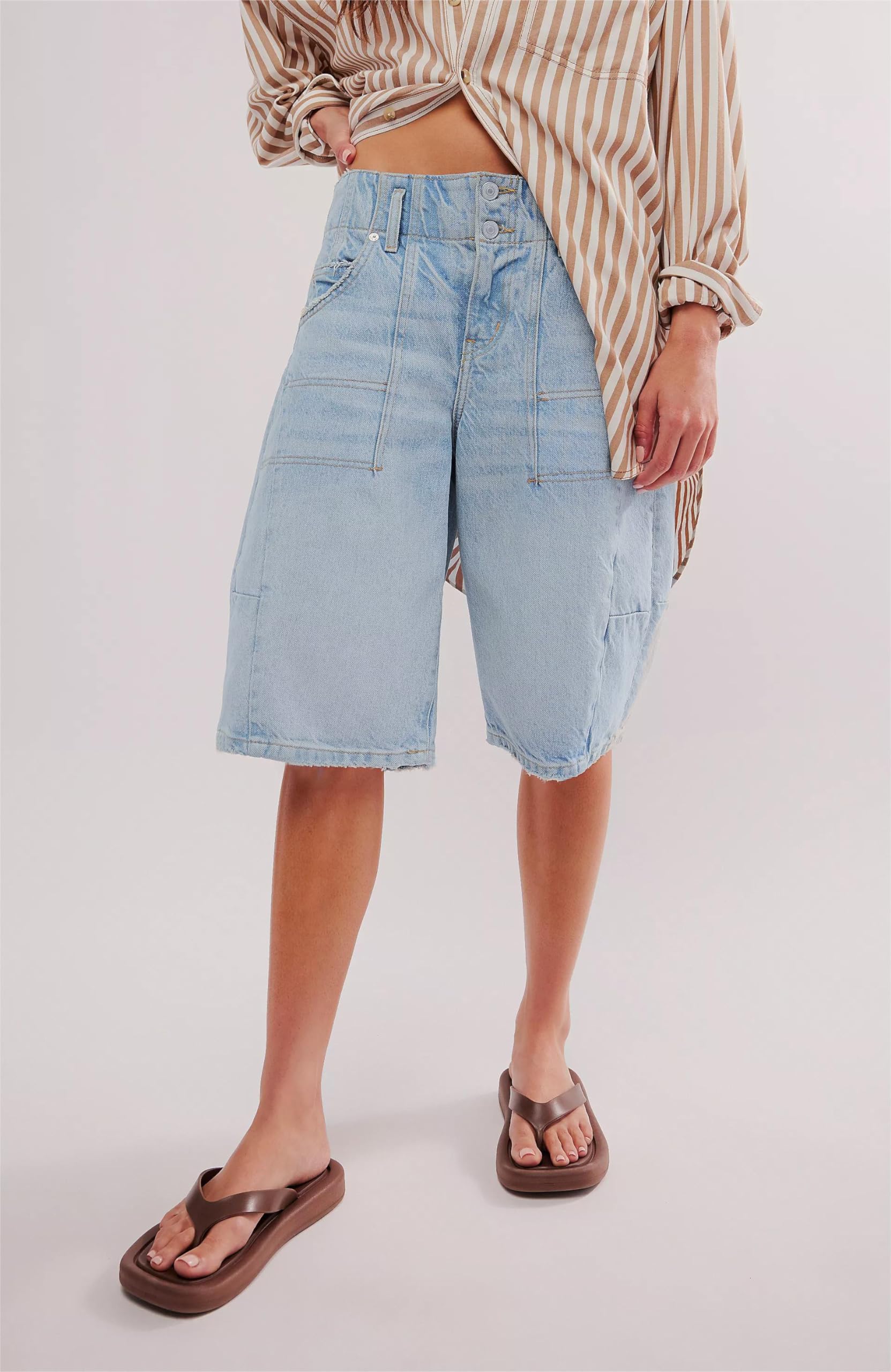 LifeShe Women's Denim Shorts - Casual Baggy Bermuda Jean Shorts with Low Waist & Barrel Leg Design | Perfect for Summer, Beach, Travel & Everyday Wear