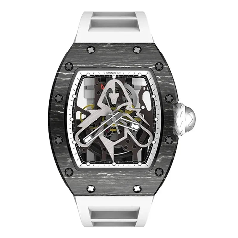 Premium CRONUSART Men's Automatic Skeleton Watch - Luxury Tonneau Design with Carbon Fiber Case, Luminous Hands & Fluororubber Strap - Perfect for Business, Formal Events & Gift Giving
