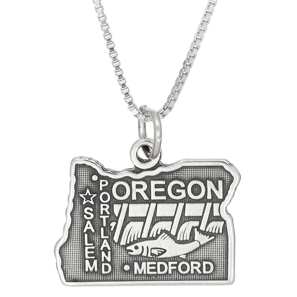 Sterling Silver Oxidized Oregon State Map Charm Necklace - Handmade Jewelry for Women, Perfect for Travel Lovers & State Pride Gifts | Great for Everyday Wear, Special Occasions & Souvenirs