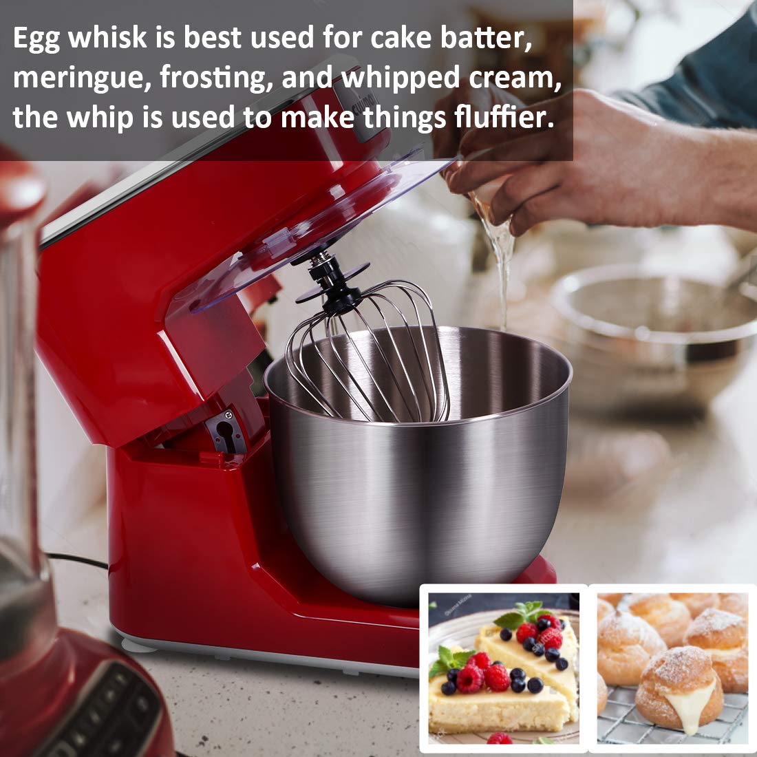 CUSIMAX 5-QT Stand Mixer with Stainless Steel Bowl - Tilt-Head Electric Kitchen Mixer with Dough Hook, Beater & Whisk - Splash Guard - Red - Perfect for Baking Cakes, Cookies & Bread Dough