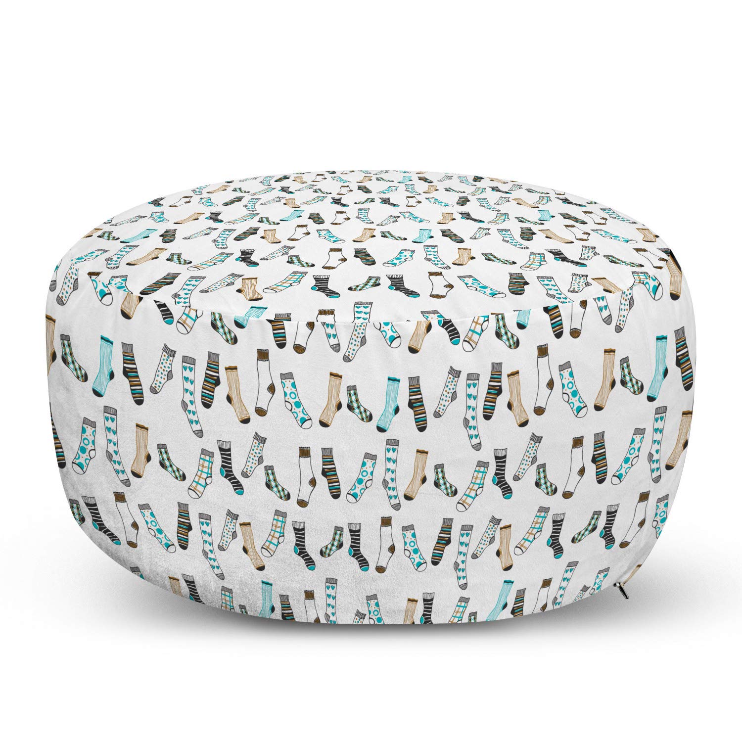 Ambesonne Cartoon Ottoman Pouf - Funny Laundry Themed Foot Rest with Removable Cover for Living Room & Bedroom - Dark Blue Beige - Perfect for Teen Rooms, Dorm Decor & Cozy Reading Nooks