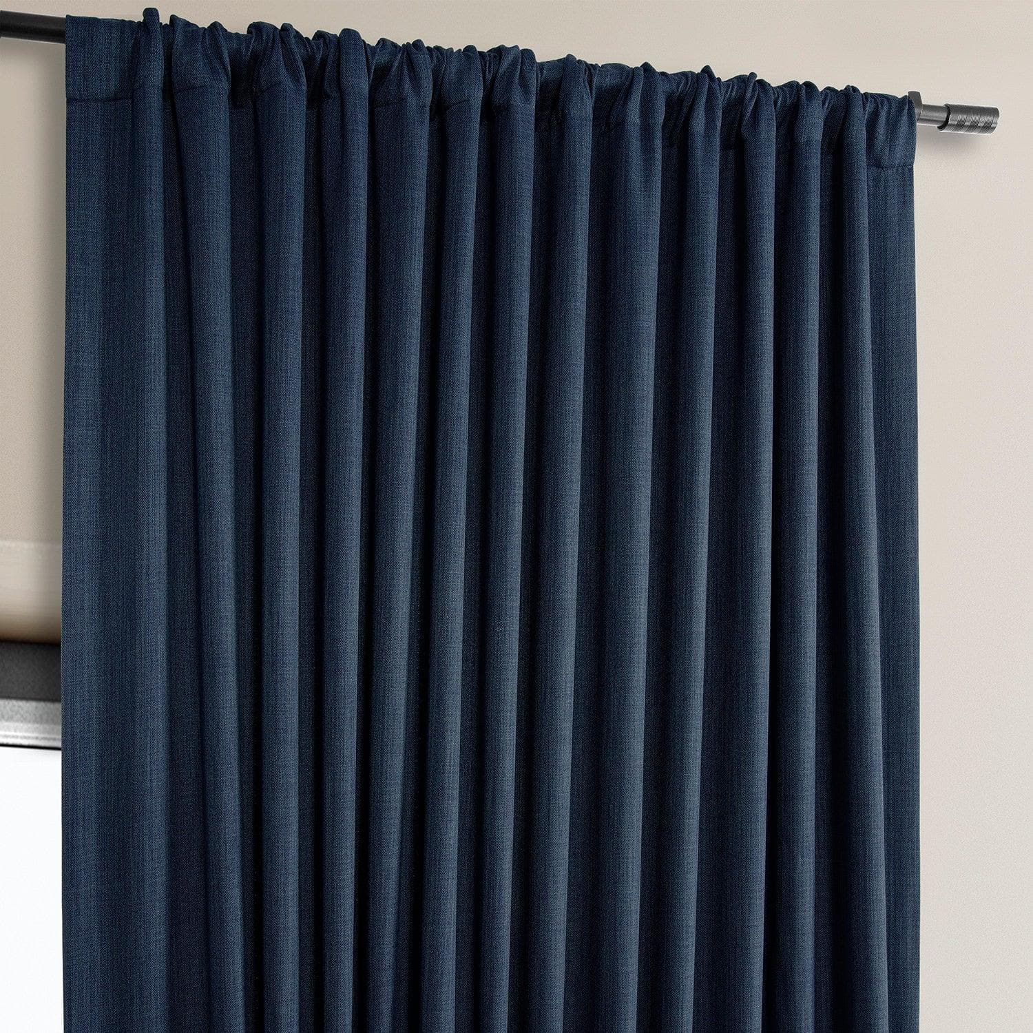 Indigo Extra Wide Textured Faux Linen Room Darkening Curtains - Blackout Window Drapes for Bedroom, Living Room & Home Theater