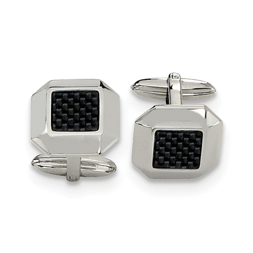 Premium Stainless Steel Polished Black Carbon Fiber Inlay Cufflinks for Men - Elegant Dress Accessories for Weddings, Business Meetings & Formal Events