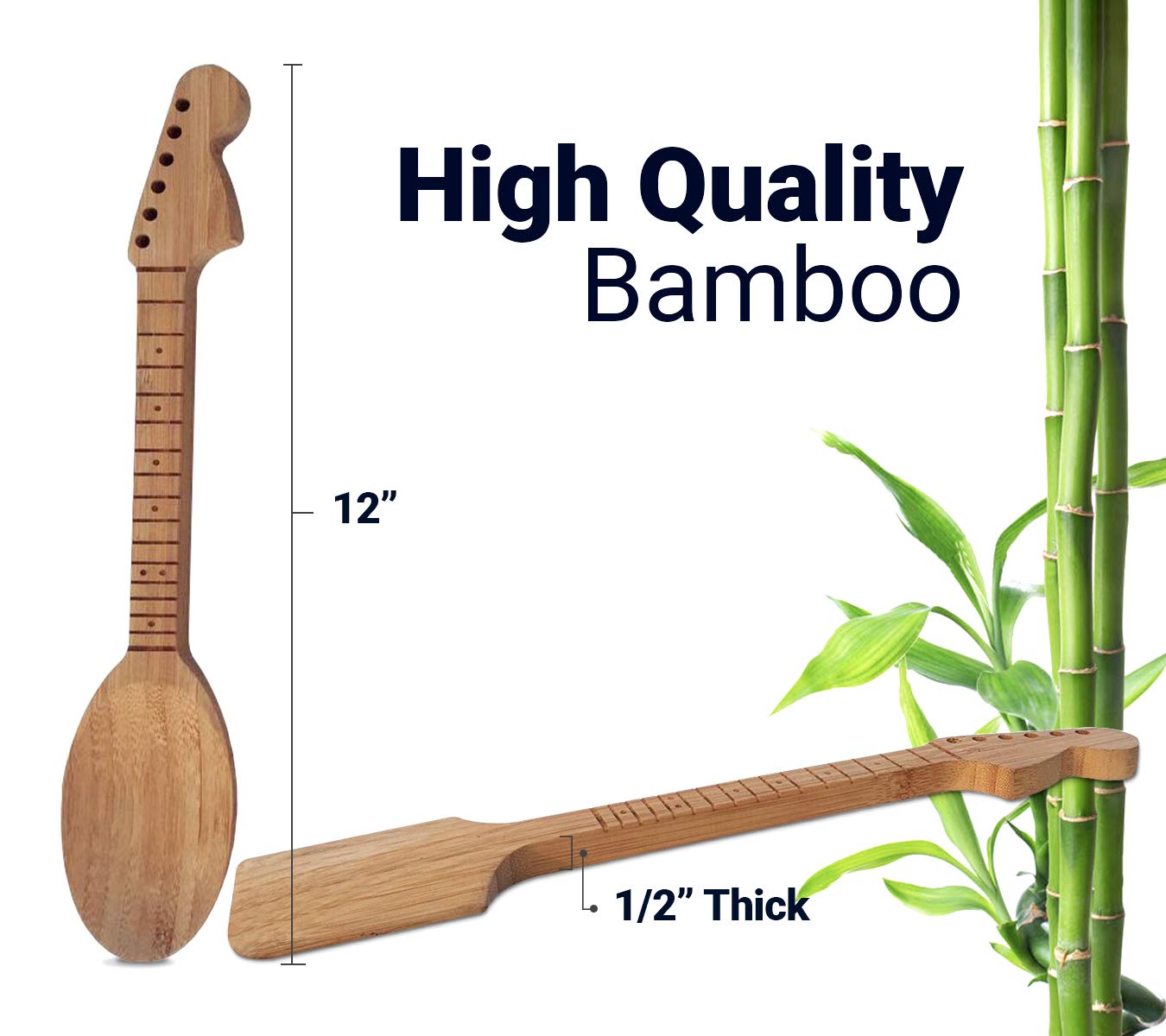 Bamboo Guitar Neck Shaped Kitchen Utensil Set - 4-Piece Cooking Tools (Spoon, Spatula, Salad Fork) - Perfect Musician Gift for Baking, Cooking & Serving - Ideal for Home Chefs & Music Lovers