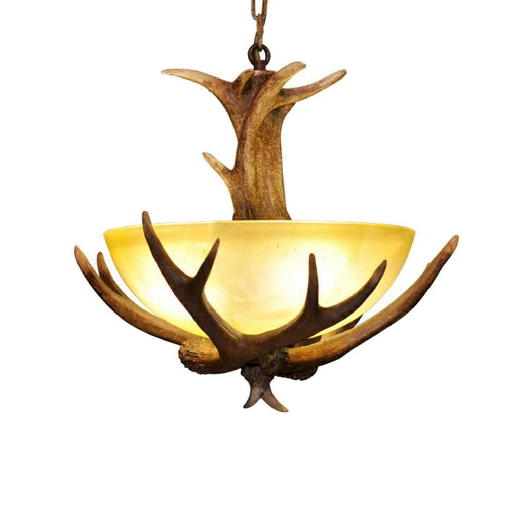 Vintage Faux Antler Pendant Light - Rustic Resin Deer Head Chandelier with Frosted Glass Shade for Farmhouse, Loft & Aisle Decor | Perfect for Countryside Home, Cabin & Hunting Lodge Lighting