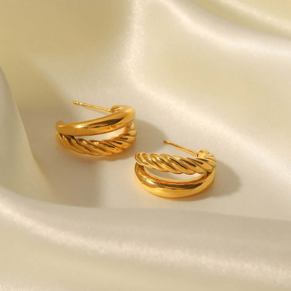 18K Gold Plated Braided Twist C Hoop Earrings for Women - Elegant Dangle Drop Earrings for Party, Wedding & Everyday Wear | JDE311