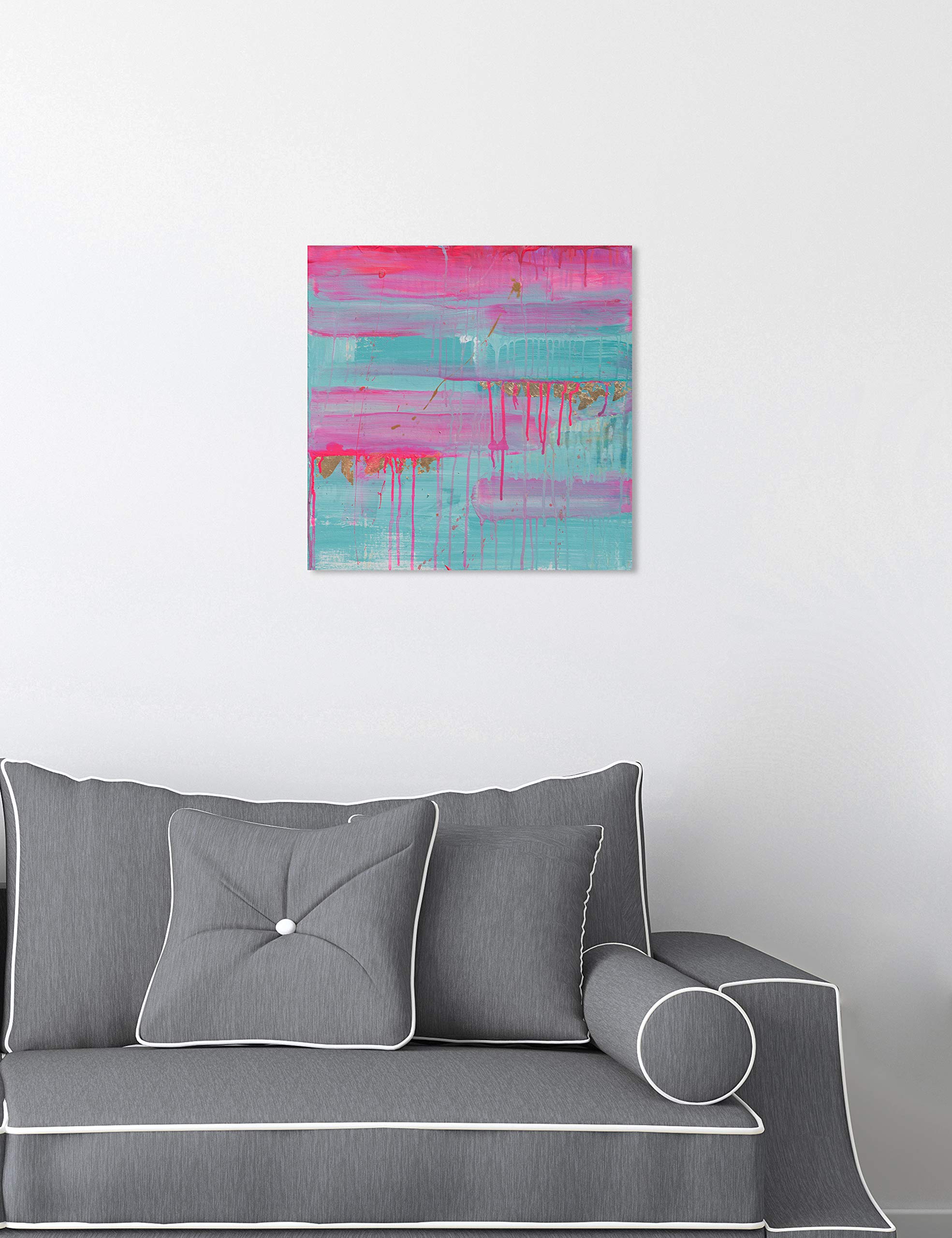 Abstract Wall Art Canvas Print 'Sky Fall' - 12x12 Inch Pink & Blue Modern Home Decor - Perfect for Living Room, Bedroom & Office Decoration