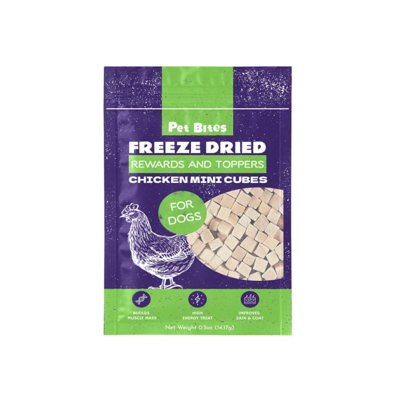 Freeze-Dried Chicken Mini Cubes for Dogs - Grain-Free, All-Natural Dog Treats (0.5oz) | Perfect for Training, Rewards & Food Toppers | Pet Bites Chicken Dog Treats