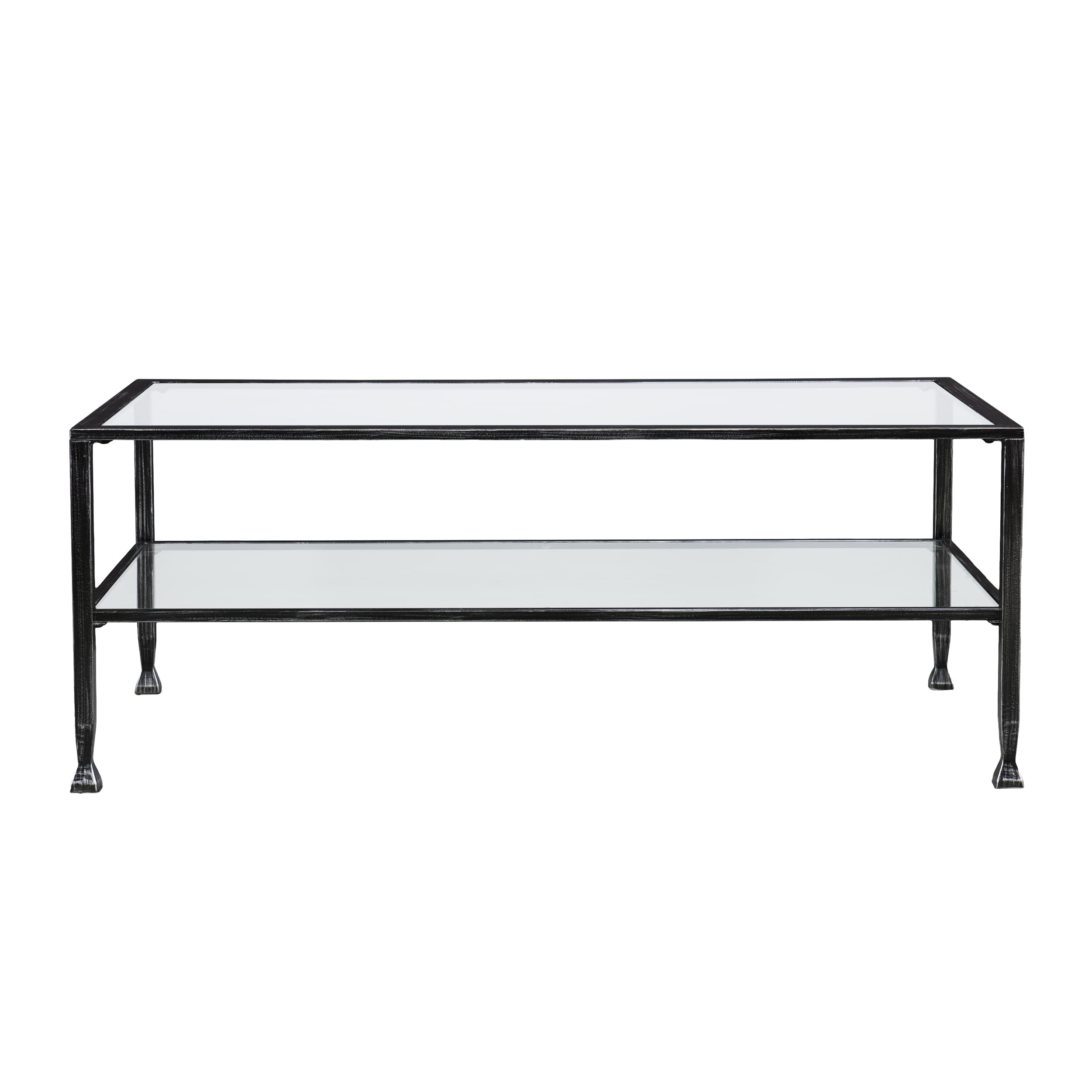 SEI Furniture Jaymes Modern Metal & Glass 2-Tier Rectangular Coffee Table - Black/Silver Distressed Finish - Perfect for Living Room, Lounge & Small Spaces
