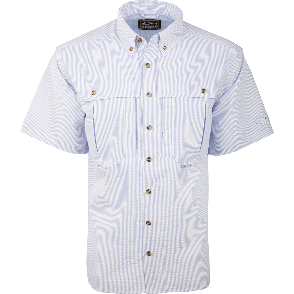 Seersucker Wingshooter's Shirt Short Sleeve - Lightweight & Breathable Blue Casual Shirt for Men | Perfect for Summer Outdoor Activities, Hunting & Country Club Wear