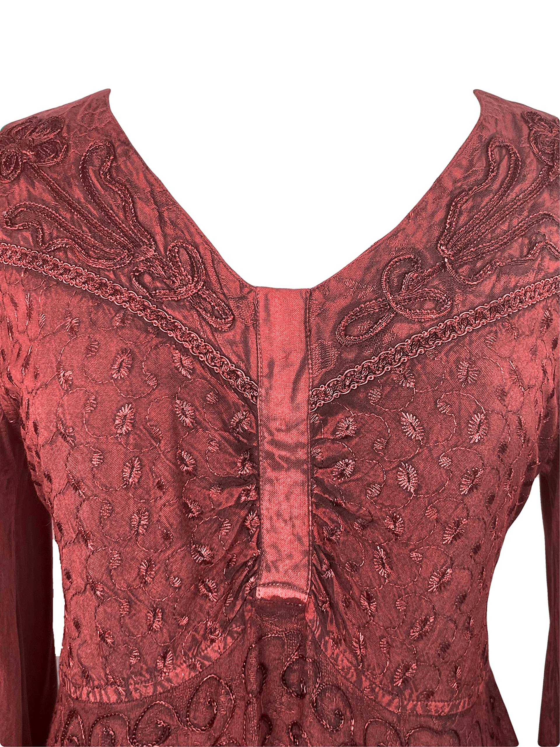 Agan Traders Women's 2025 Spring Bohemian Medieval Renaissance Embroidered Bell Sleeve Flared Calf Length Dress Gown - Perfect for Renaissance Fairs, Medieval Themed Weddings & Boho Festival Outfits