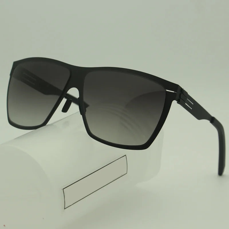Black Stainless Steel Screwless Square Sunglasses for Men - Polarized UV Protection - Fashionable & Durable for Outdoor Sports, Driving & Beach