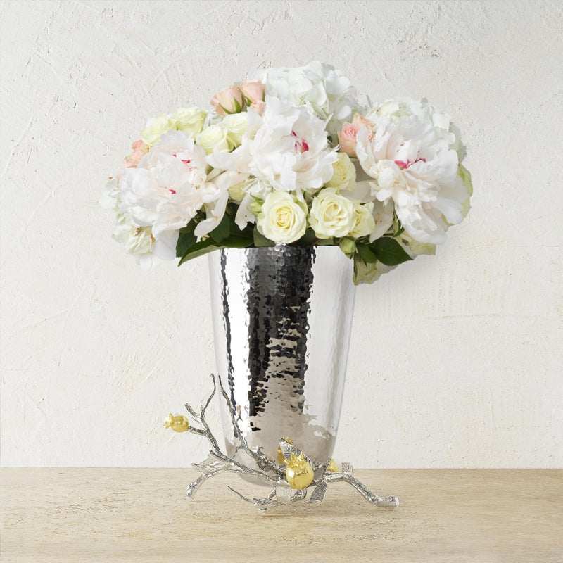 Elegant Pomegranate Silver & Gold Vase - Handcrafted Home Decor for Wedding Centerpieces, Dining Table & Luxury Gift Giving