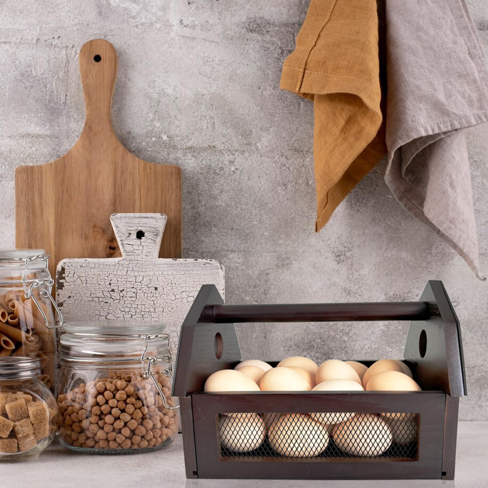 Farmhouse Wooden Chicken Egg Basket - Handmade Egg Collecting Basket for Fresh Eggs, Kitchen Countertop Organizer & Farmhouse Decor - Perfect for Farmhouse Kitchens, Chicken Coops & Countryside Homes