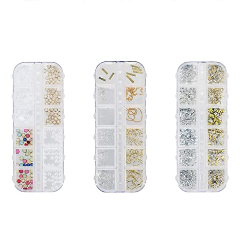 EXCLUZO 3 Boxes Nail Decorations & 5 Jars Round Nail Glitters - Flat Back Rhinestones Kit with Nail Art Brush & Tweezers for DIY Manicure, Nail Art Design - Perfect for Home Salon, Party Nails, and Professional Use