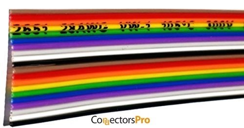 Rainbow Flat Ribbon Cable 10ft - 20 Conductors for 2.54mm Connectors | PC Accessories & DIY Projects