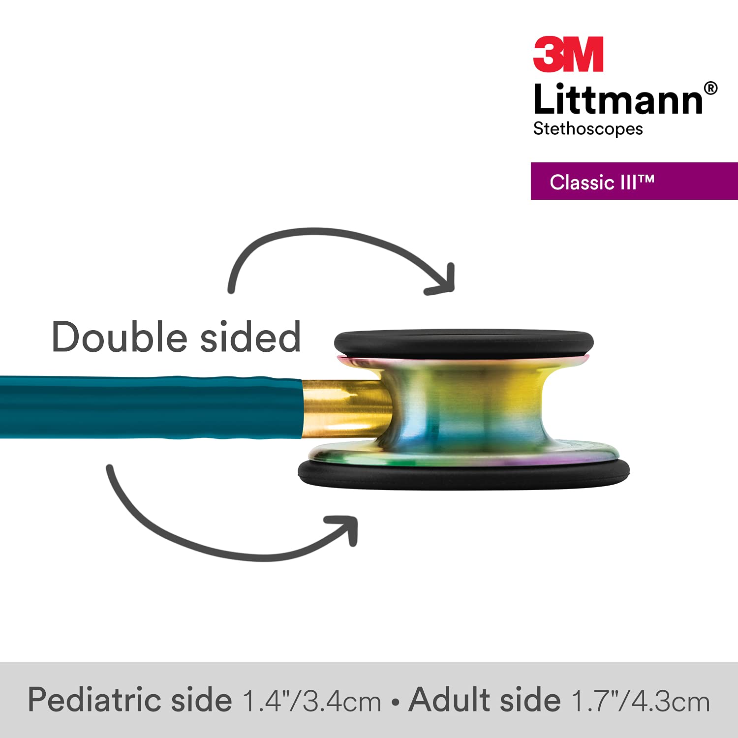 3M Littmann Classic III Monitoring Stethoscope - 5807 Model with 2X Louder Sound, Lightweight Design & Rainbow Stainless Steel Chestpiece - 27-Inch Caribbean Blue Tube with Brass Stem & Headset - Ideal for Medical Professionals, Nurses, and Students in Clinical Settings