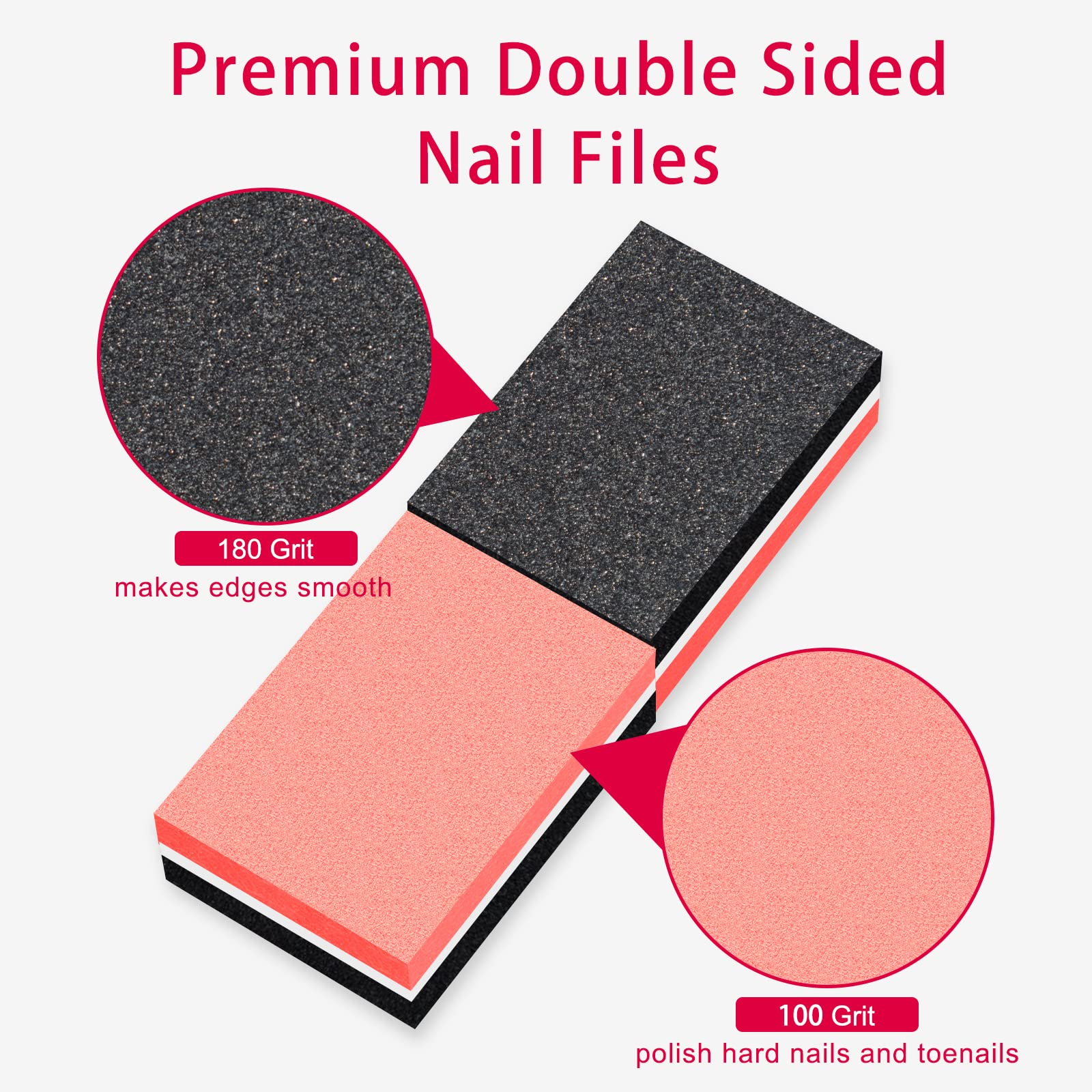 180/100 Grit CGBE Buffer Block Nail File - Professional Nail Buffers & Sanding Strips for Manicure, 50PCS Red-Black Sponge Buffing Blocks - Perfect for Salon, Home Nail Care & DIY Gel Polish Application