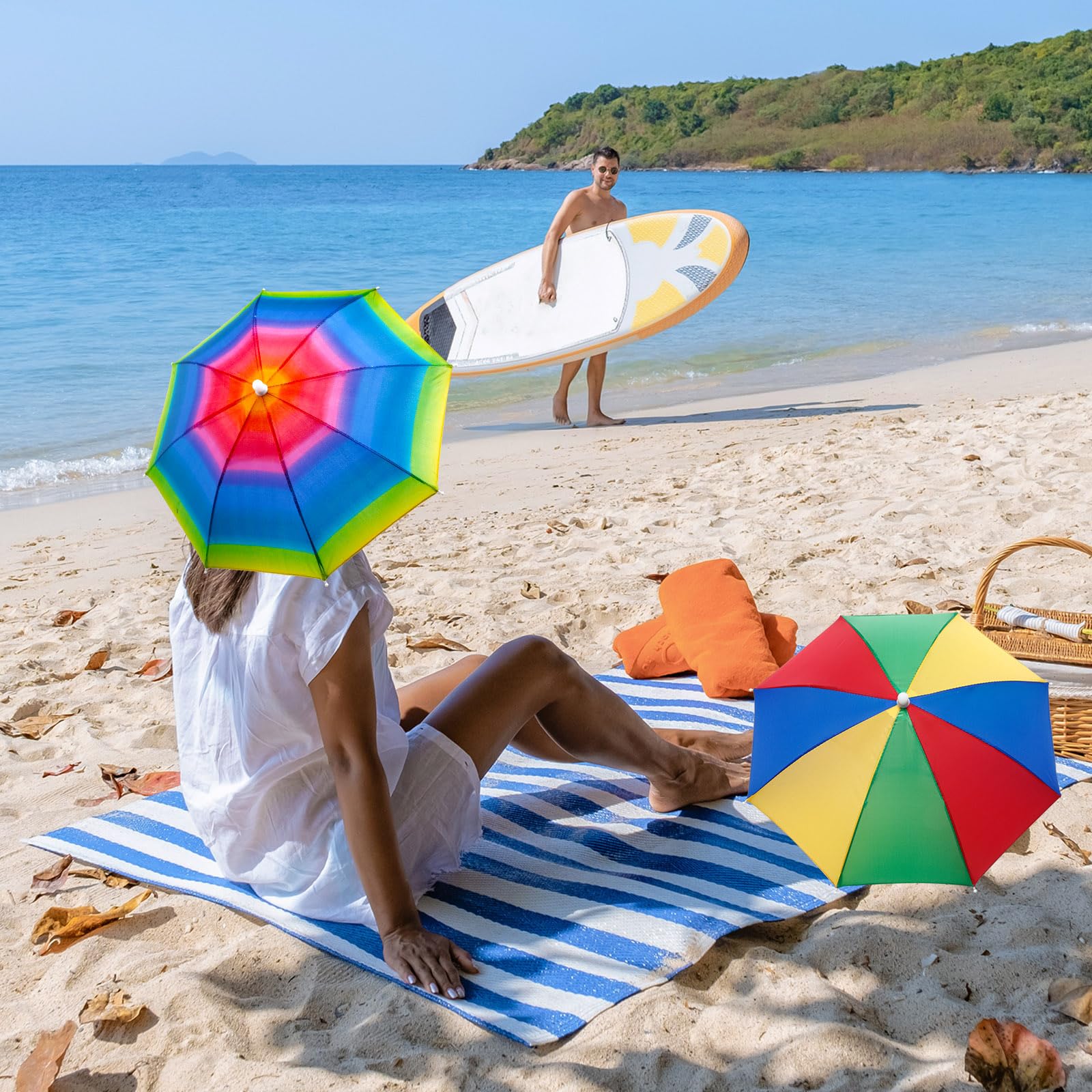 3 Pack Waterproof Rainbow Umbrella Hats - Adjustable Camouflage Fishing Cap & Sun Protection Headband for Beach, Outdoor, Camping, Hiking, and Fishing Activities