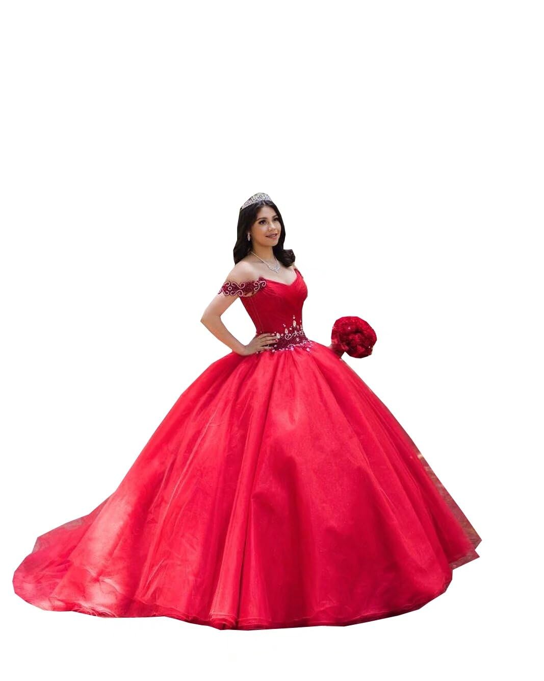2025 Off Shoulder Tulle Ball Gown Quinceañera Prom Dress with Rhinestone Sleeves & Sequins - Elegant Formal Evening Gown for Sweet 16, Homecoming, Wedding & Special Occasions