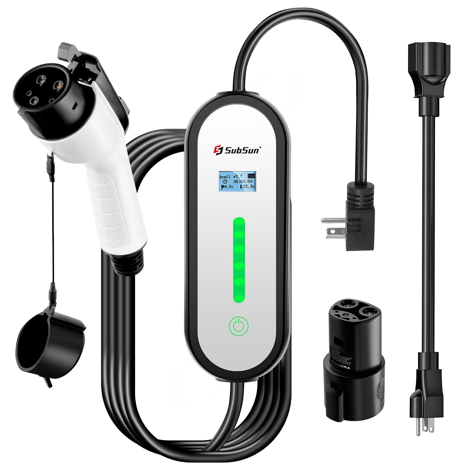 16Amp 110-240V Level 1 & 2 EV Charger with 25ft Cable - NEMA 5-15P & 6-20 Plug - Compatible with Tesla, J1772 EVs - Portable Home & Outdoor Electric Vehicle Charger (White) - Perfect for Garage, Road Trips & Public Charging Stations