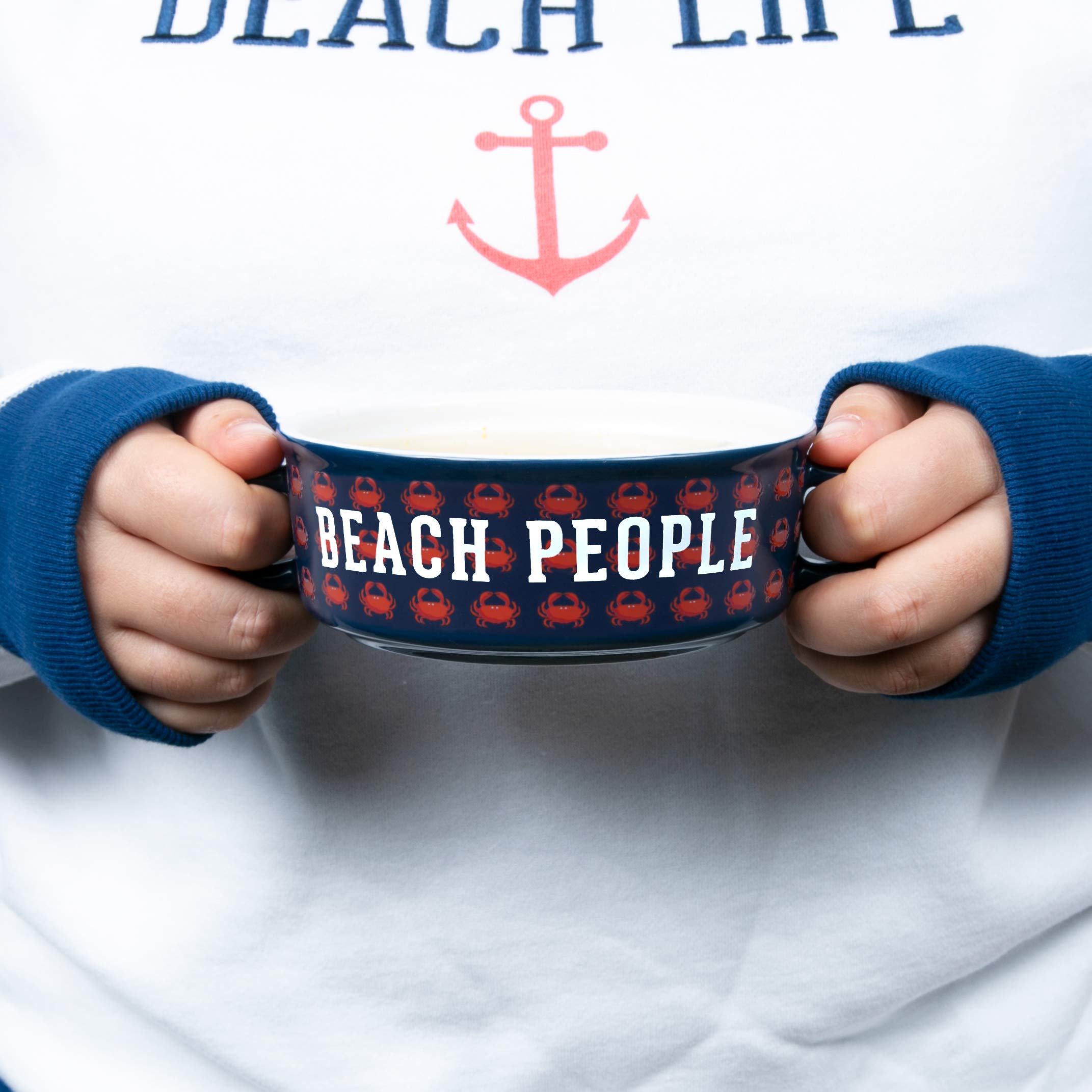 13.5 Oz Double Handled Soup Bowl with Lid - Microwave & Dishwasher Safe - Perfect for Beach Picnics, Camping & Home Dining - Pavilion Gift Company - Blue