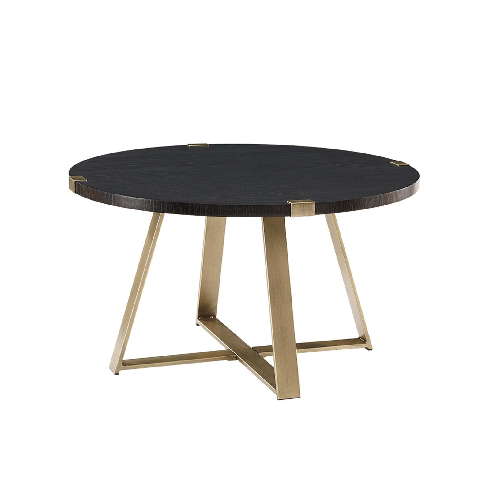 Modern Capri Round Coffee Table - Black Oak Finish with Gold Accents for Living Room, Lounge & Office Decor