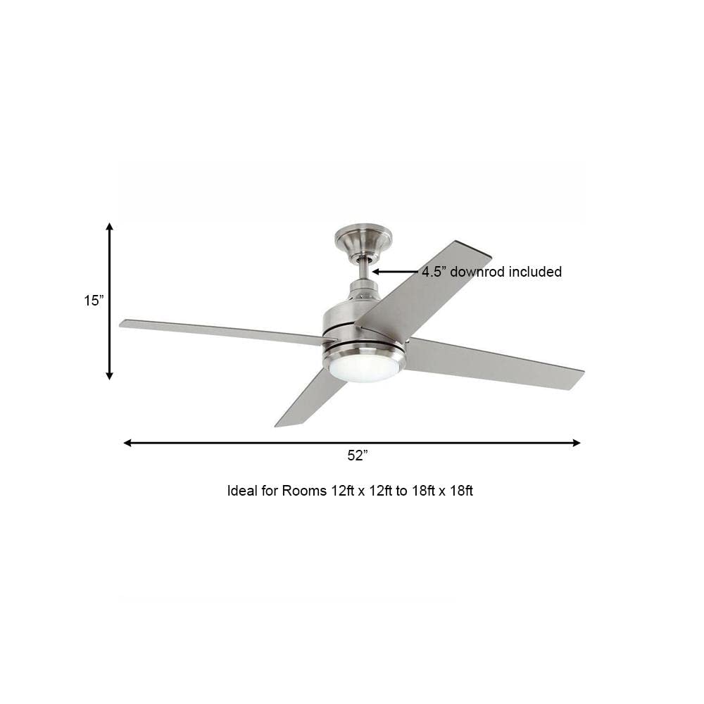 52 Inch Brushed Nickel LED Ceiling Fan with Remote Control - Energy Efficient Indoor Cooling for Living Room, Bedroom & Office