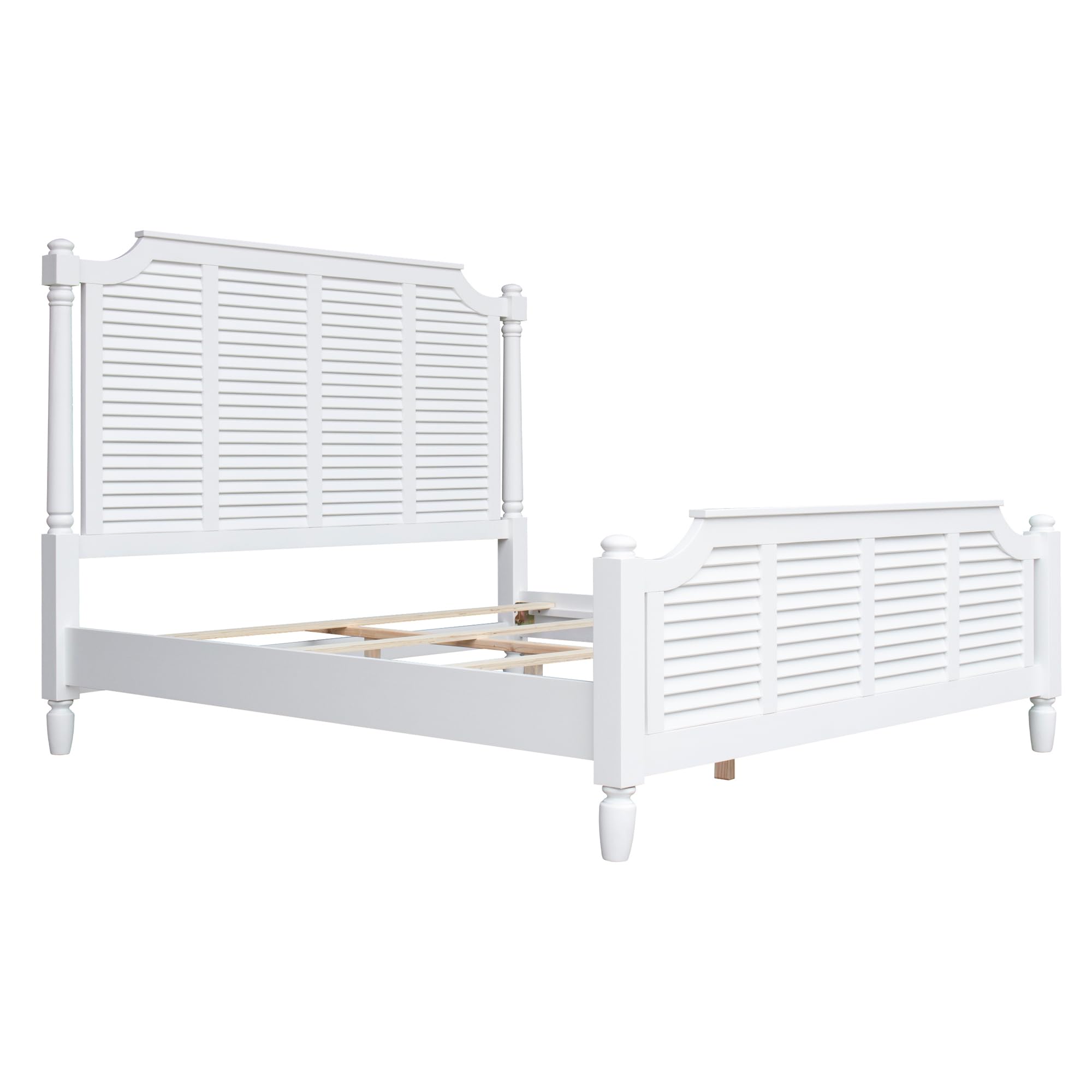 White Shutter Wood Queen Bed Frame - Rustic Farmhouse Style for Bedroom Decor | Perfect for Master Bedroom, Guest Room & Vacation Homes