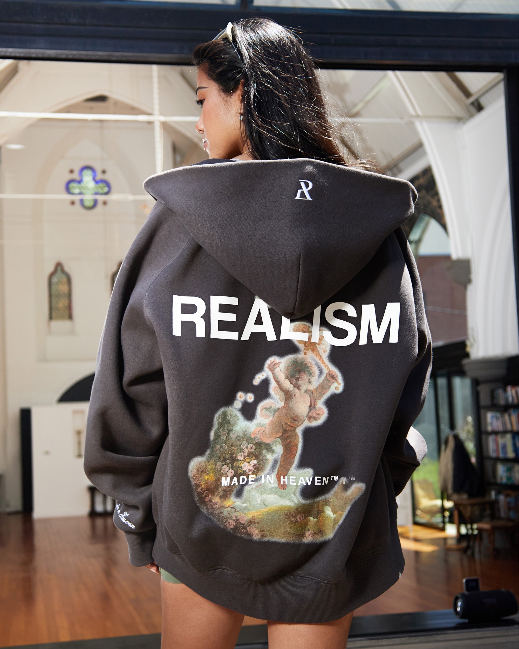SSS Realism Realm of Angels Zip Hoodie - Asphalt Grey Men's & Women's Pullover for Casual Wear & Street Fashion