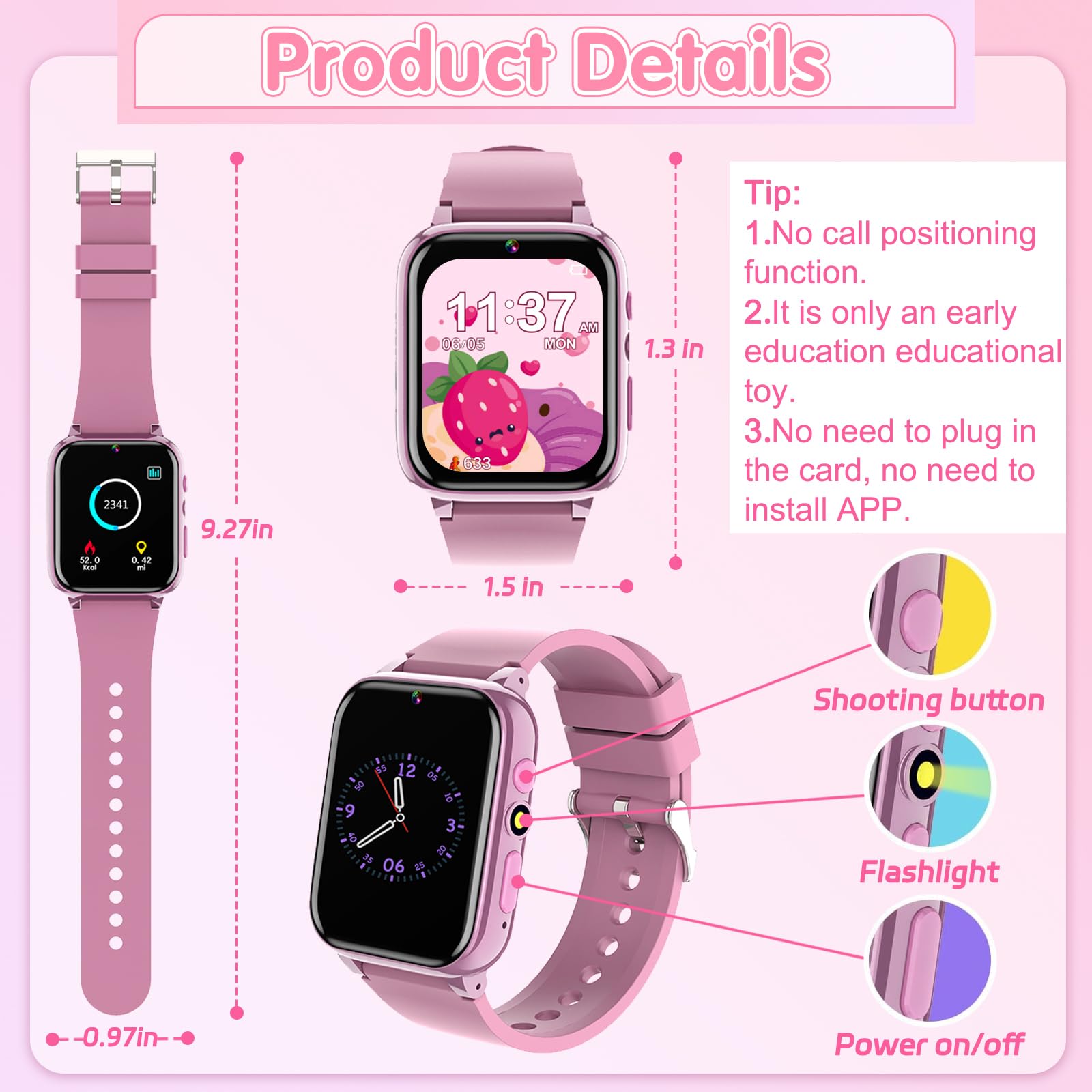 CLEYLISE Kids Smart Watch with 26 Games, HD Camera, Music Player & Pedometer - Waterproof GPS Tracker for Boys & Girls Ages 4-16 - Perfect Birthday Gift for Kids (Pink) - Ideal for Outdoor Play, Fitness Tracking & Parental Monitoring