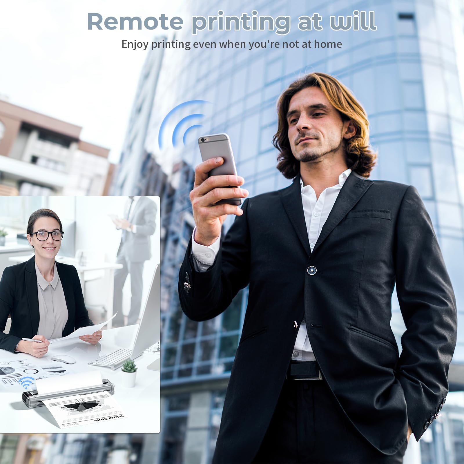 Portable Wireless Thermal Printer for Travel - Q302 WiFi Inkless Printer with Reverse Charging, Bluetooth Phone Printer Supports US Letter/A4/B5/A5 Paper, 300DPI - Perfect for Home, Office & On-the-Go Printing Needs