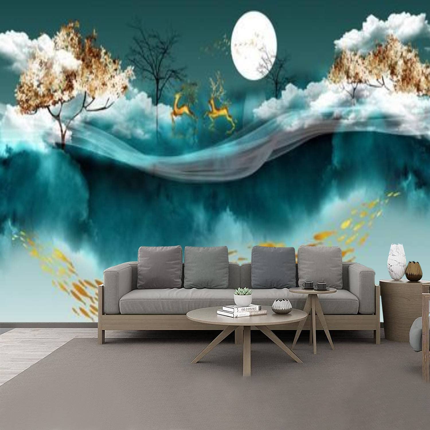 3D Peel and Stick Wallpaper - Deer Walking Through Forest Abstract Art PVC Mural | Self-Adhesive Removable Large Wall Sticker for Bedroom, Living Room Decor | Perfect for Accent Walls, Nursery, Office & Apartment Makeovers