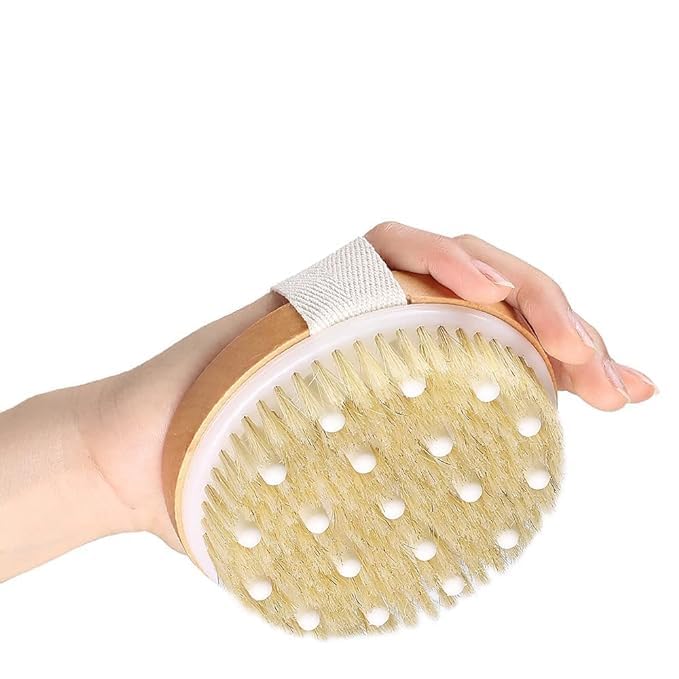 Premium Round Body Bath Brush - Solid Wood Exfoliating Brush for Smooth & Soft Skin, Improves Circulation & Prevents Ingrown Hairs - Ideal for Shower, Spa & Home Skincare Routine