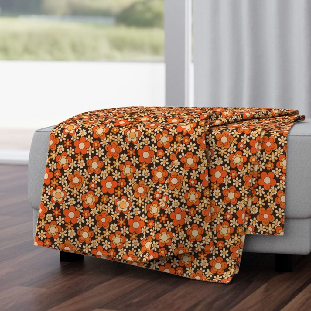 Luxe Velvet Throw Blanket 50x70 Inches - Flower Power Rustic Orange Retro 70s Hippie Print | Soft Cozy Blanket for Couch, Bed, Sofa | Perfect for Home Decor, Gift & Winter Warmth