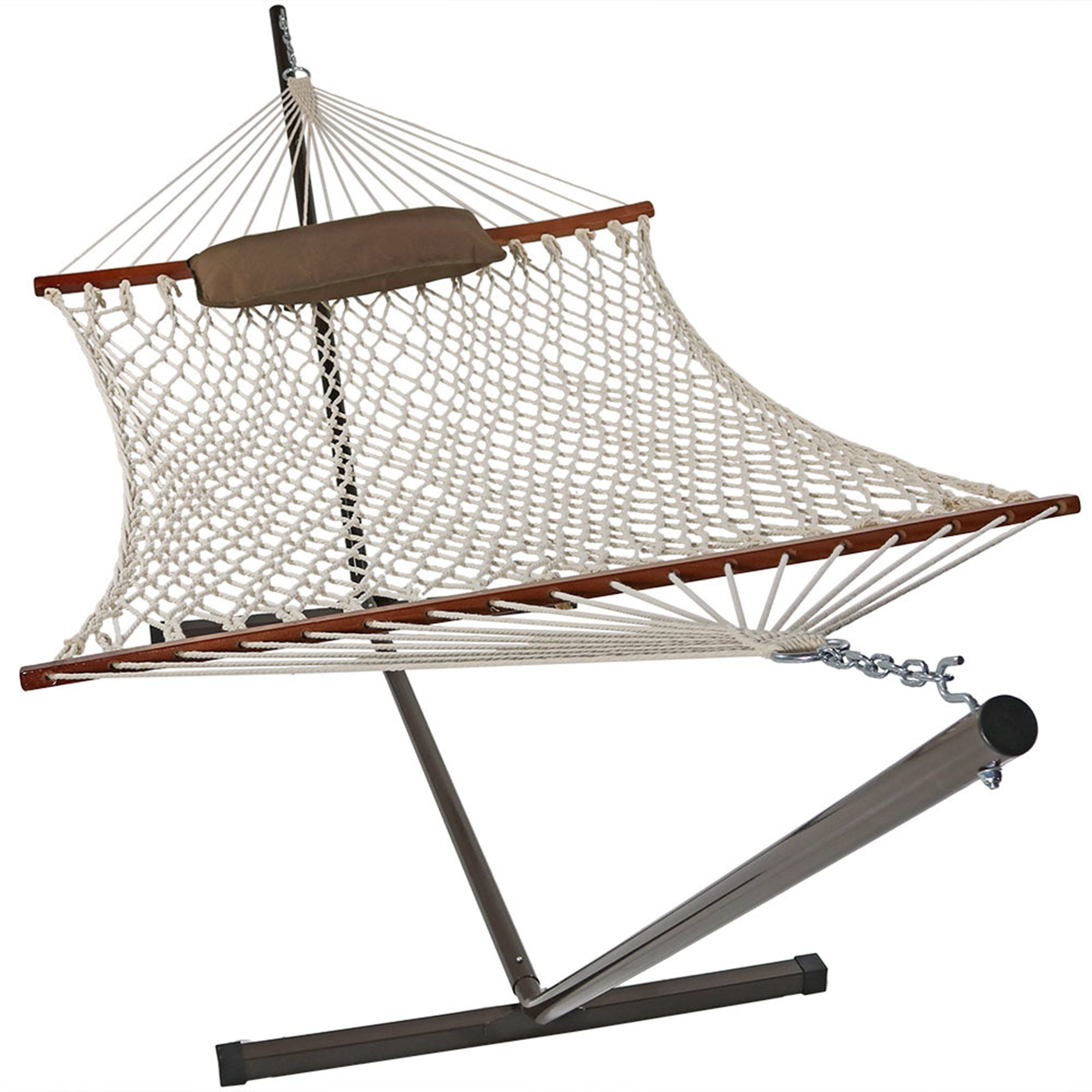 Premium Sunnydaze Rope Hammock with 12-Foot Steel Stand, Comfortable Pad & Pillow - Perfect for Backyard Relaxation, Beach Lounging & Outdoor Camping