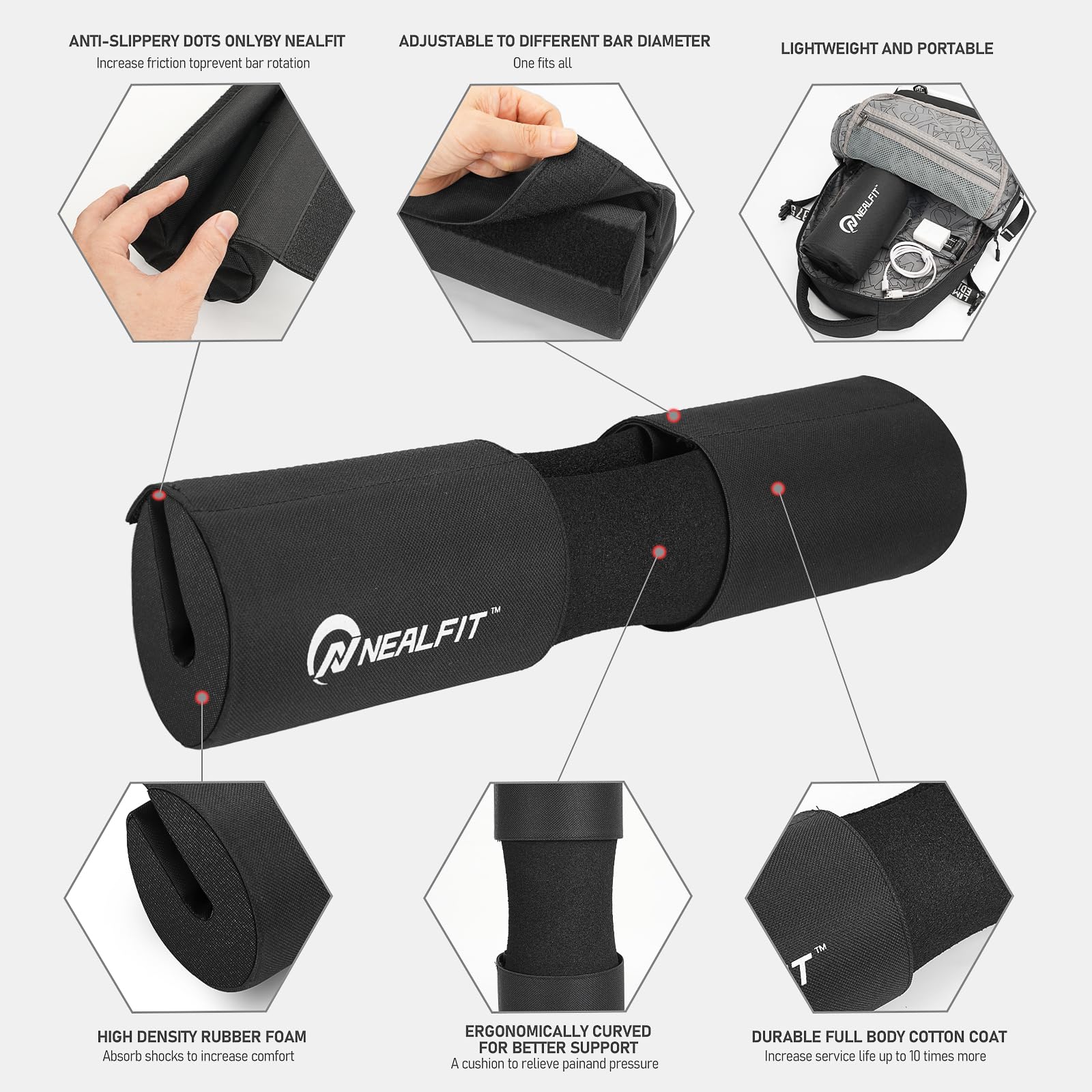 Barbell Squat Pad with Thick Nylon Padding - Hip Thrust & Shoulder Support for Squats, Lunges - Fits Olympic & Standard Weight Bars - Perfect for Home Gym & CrossFit Workouts