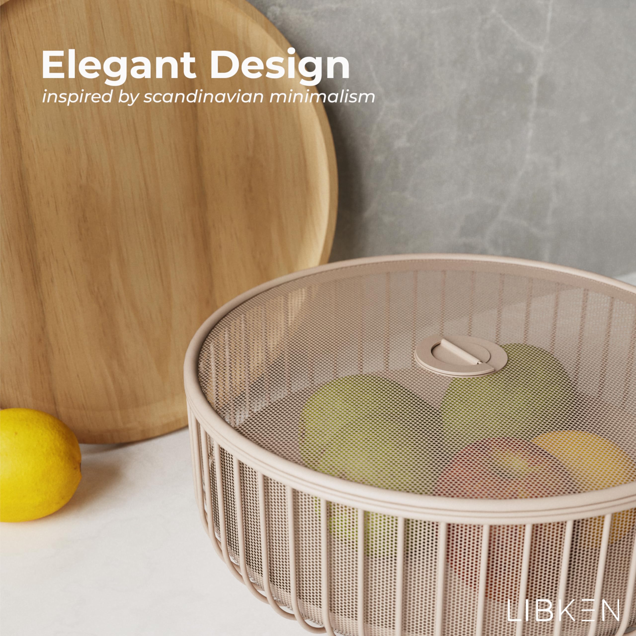 Stainless Steel Fruit Bowl with Mesh Lid & Basket - Kitchen Countertop Organizer for Fruits, Vegetables, Snacks & Bananas - Durable Display Holder for Fresh Produce Storage - Perfect for Pantry, Dining Table or Party Serving
