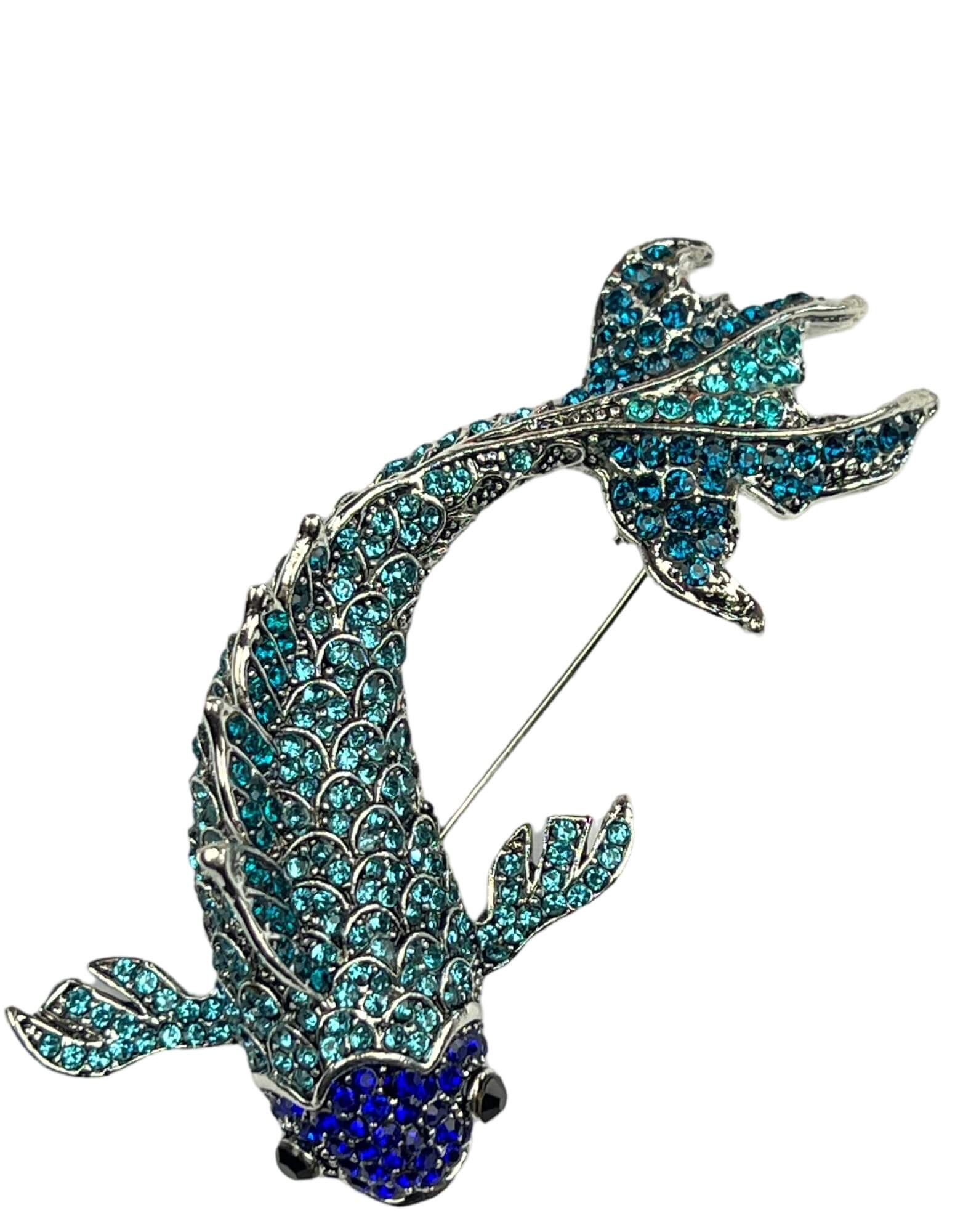 DÉCLIC Koi Fish Lapel Pin - Blue Japanese Carp Brooch for Suit Jacket, Blazer & Coat - Elegant Accessory for Business, Wedding & Formal Events