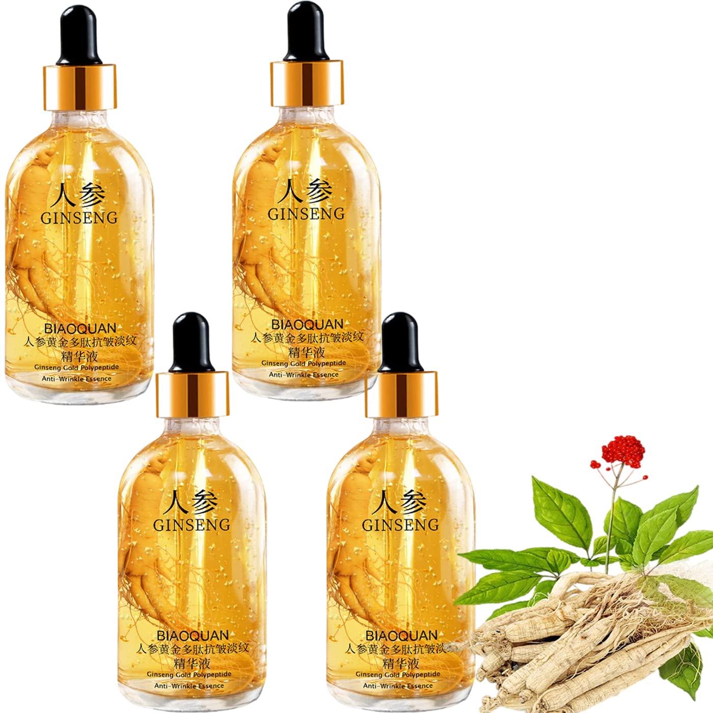 Korean Ginseng Polypeptide Anti-Aging Essence & Serum Set - 100ml (4Pcs) | Wrinkle Reduction, Hydration & Skin Rejuvenation for All Skin Types | Day & Night Facial Care Routine