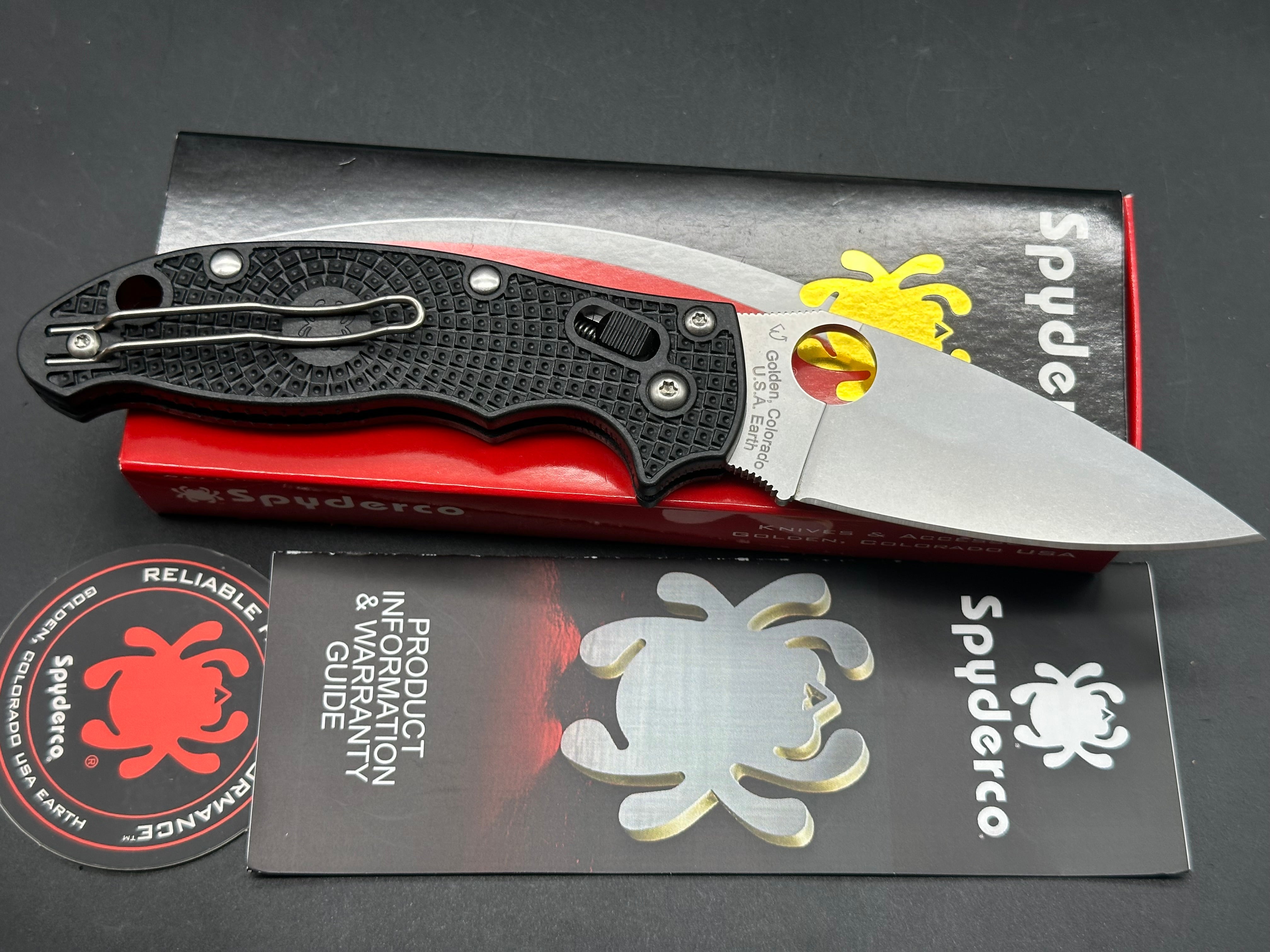 Spyderco Manix 2 Lightweight Folding Knife - CTS BD1N Satin Blade & Black FRCP Handle - EDC, Outdoor, Camping, Hunting Gear