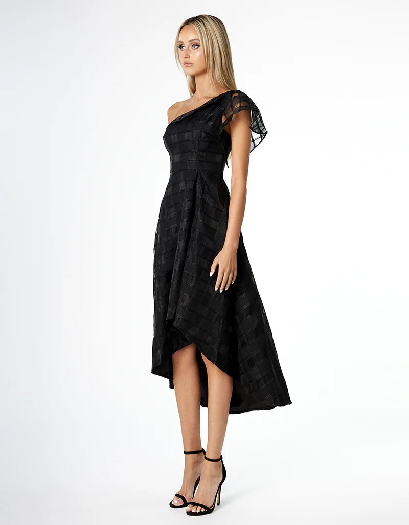 Zilpah One Shoulder A-Line Midi Dress - Elegant Women's Formal & Party Wear for Weddings, Cocktails & Evening Events