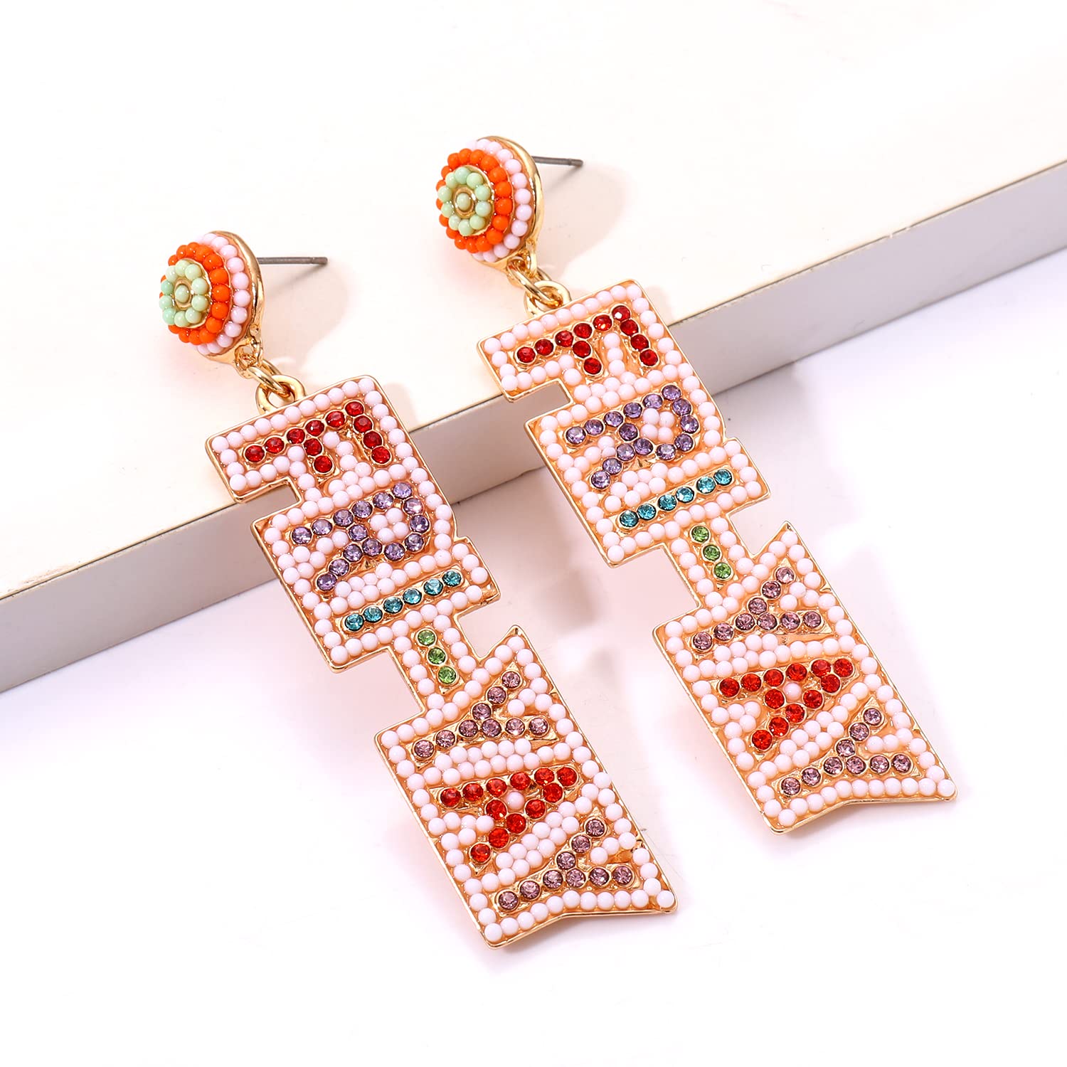 Stylish Beaded Dangle Earrings for Women - Colorful Rhinestone Teacher Jewelry - Perfect Back to School & Teacher Appreciation Gift - Great for Classrooms, Graduation, and Professional Workwear