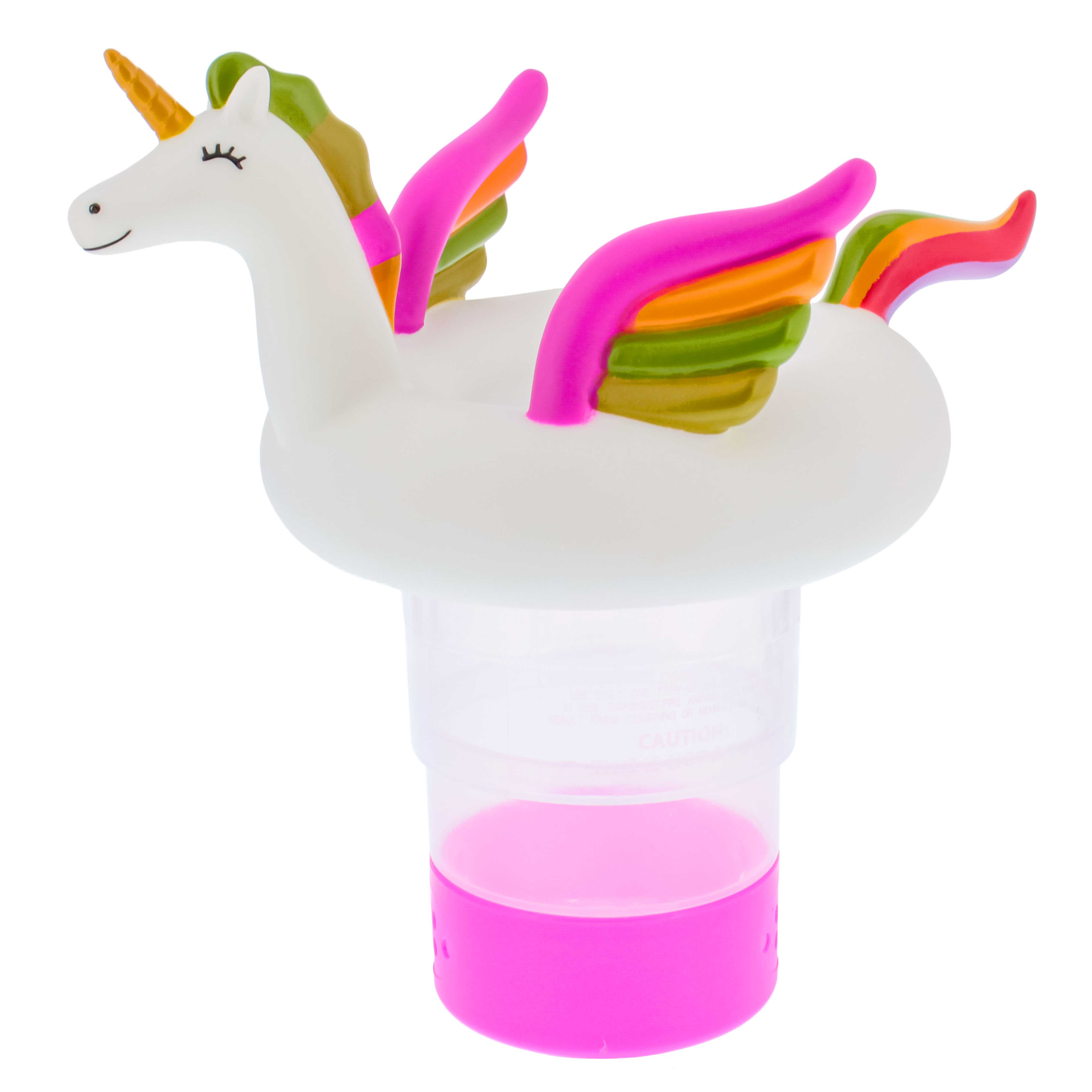 Unicorn Floating Pool Chlorine Dispenser - Holds 3 Tablets, Collapsible Base, Fun Cute Design in Pink, Green, Yellow & White - Perfect for Pool Parties, Backyard Fun & Pet-Friendly Water Play