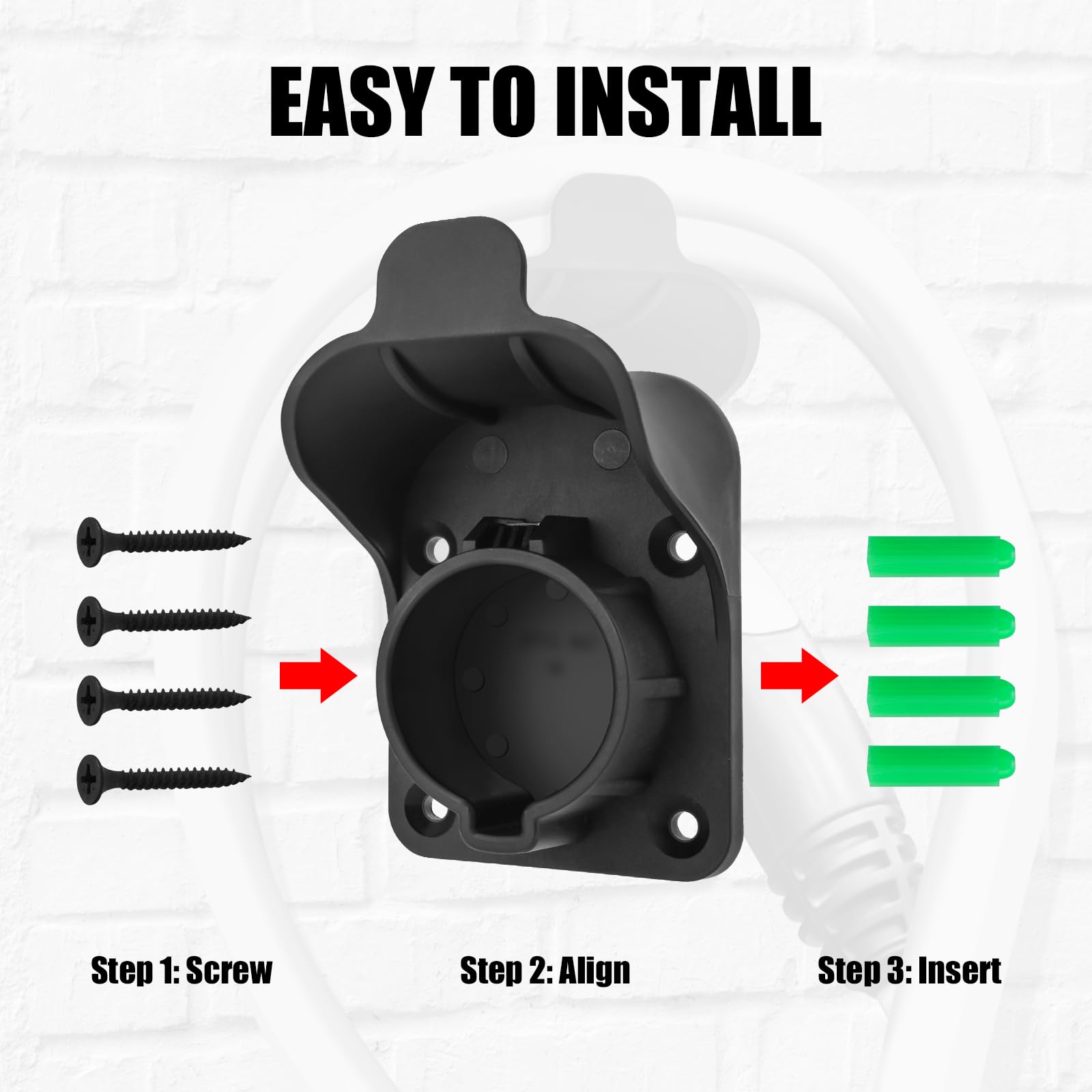 Outdoor EV Charger Holder Wall Mount - Waterproof J1772 Charging Cable Organizer & Enclosure for Tesla, Nissan Leaf, Chevy Volt - Perfect for Garage, Driveway & RV Charging Stations